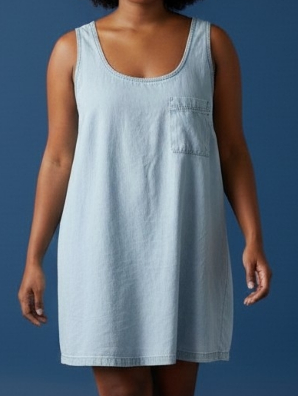 Light Stonewashed Sleeveless Denim Jumper with Chest Pocket